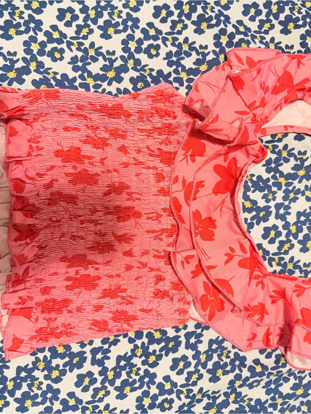 Pink Floral Smocked Ruffle Camisole